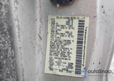 1999 Nissan Frontier Se-V6/Xe-V6 z USA, uszkodzony, nr VIN 1N6ED26Y8XC304170